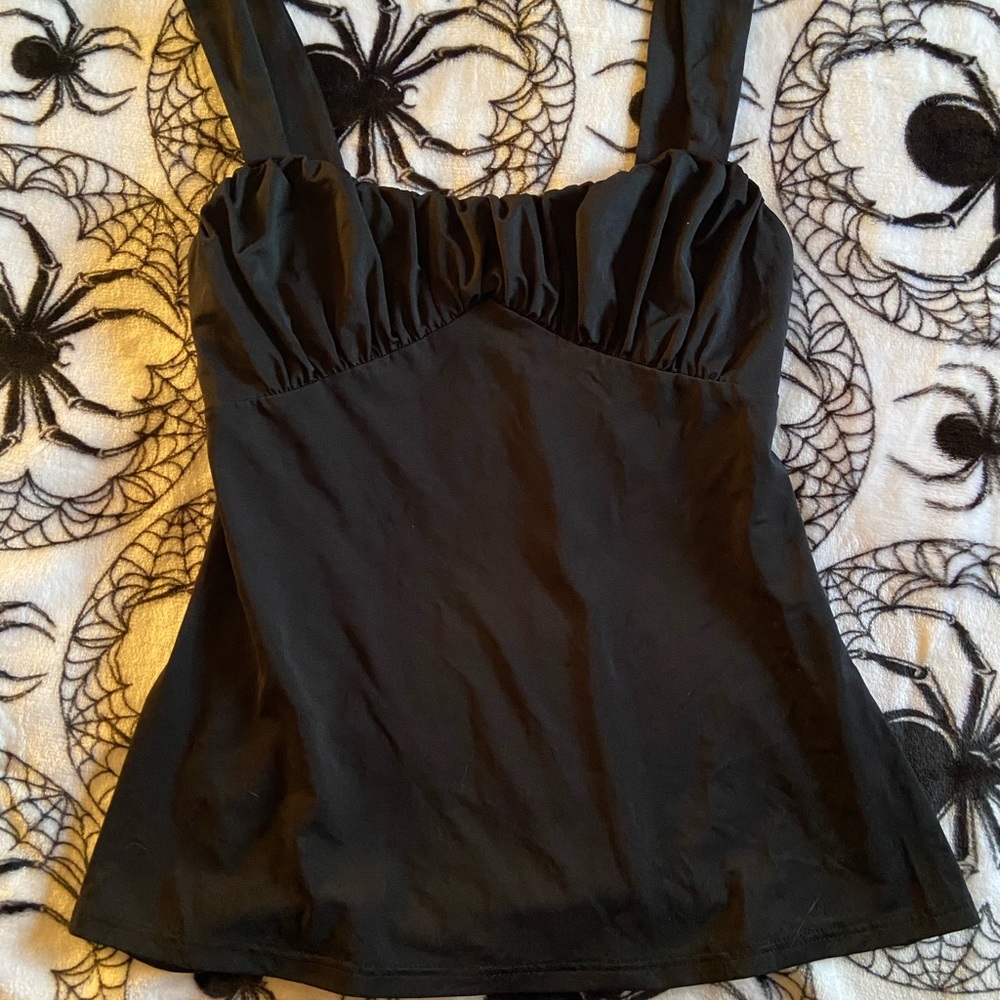 Vintage Frederick’s of Hollywood Black Ruffled Tank Top